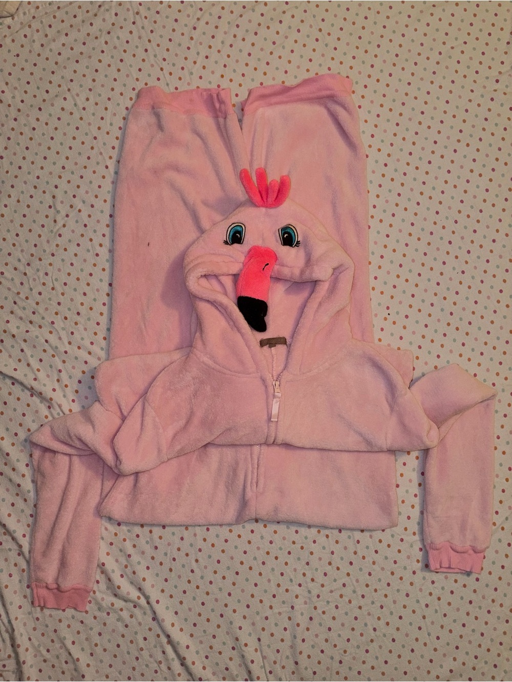 Loungeable Pink Flamingo Plush Hooded Onesie Pajamas XL Novelty Cozy Sleepwear
